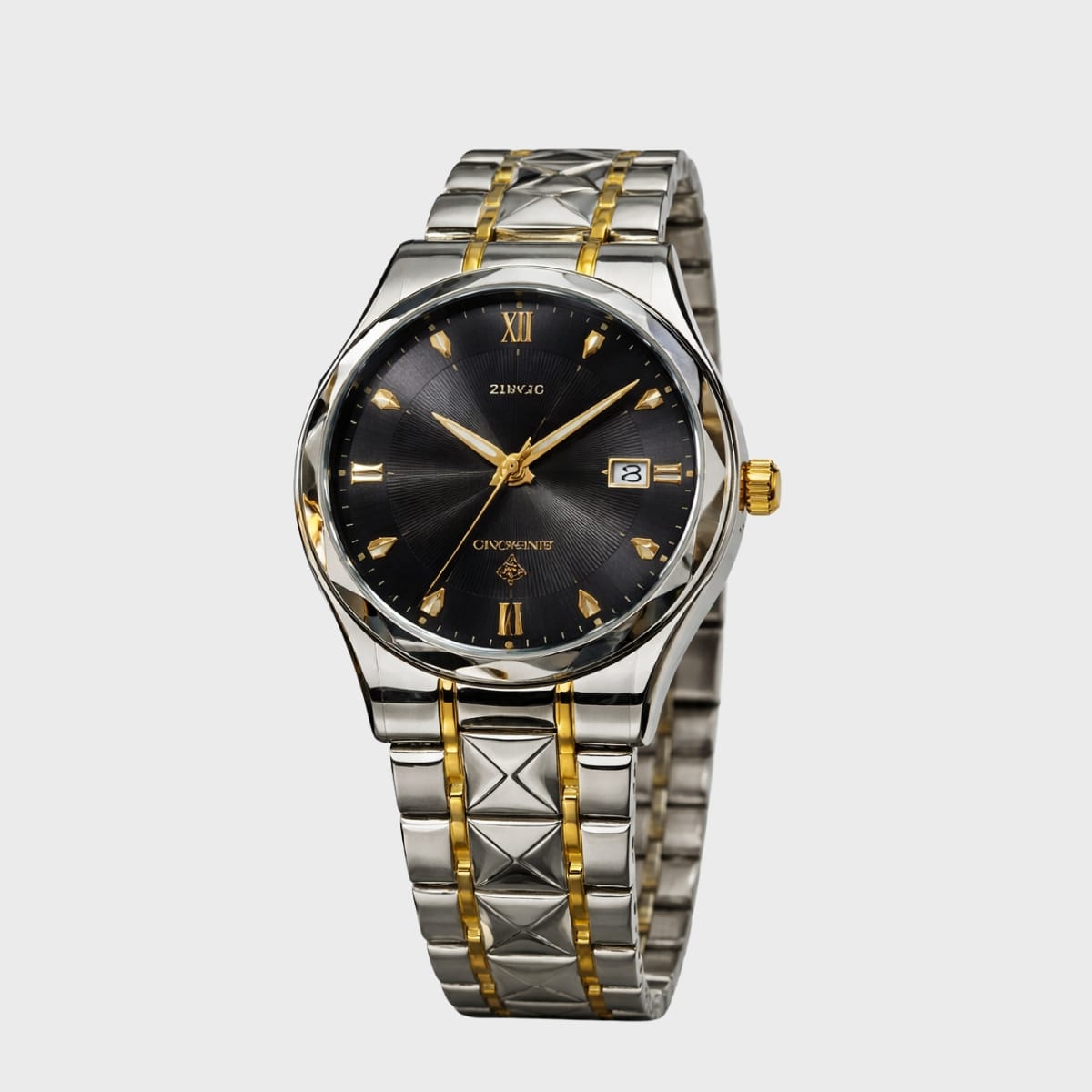 Luxury Dual Tone Silver Black Dial Watch