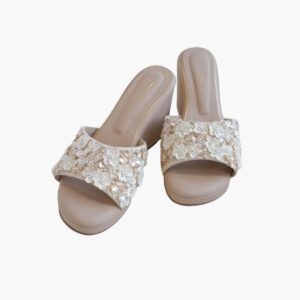 Cream Floral Embellished Slide Sandal