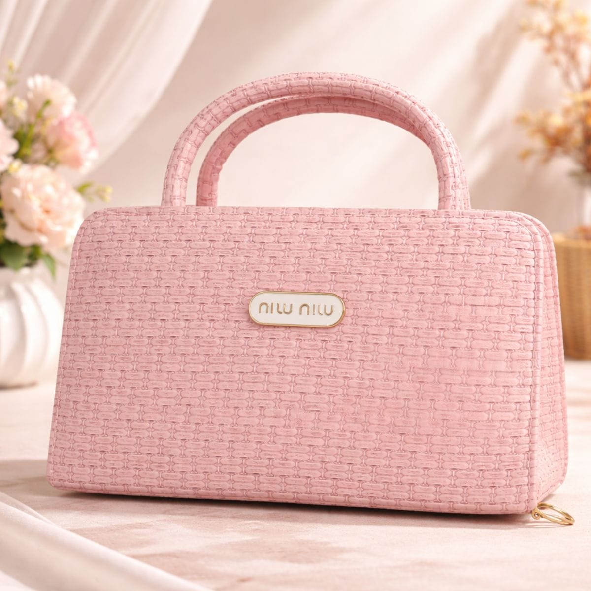 Premium Pink Structured Ladies Handbag – Elegant Textured Top Handle Bag