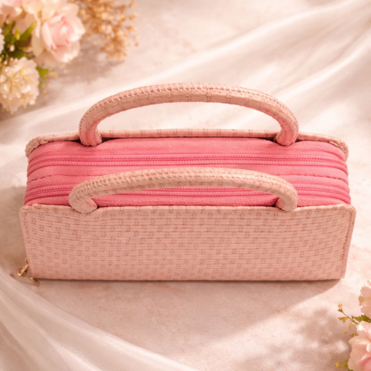 Premium Pink Structured Ladies Handbag – Elegant Textured Top Handle Bag - Image 2