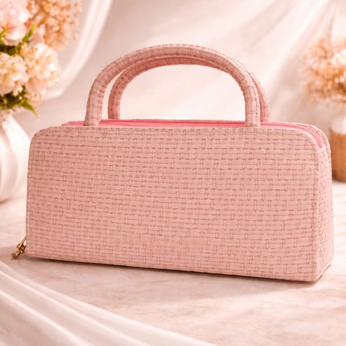 Premium Pink Structured Ladies Handbag – Elegant Textured Top Handle Bag - Image 3