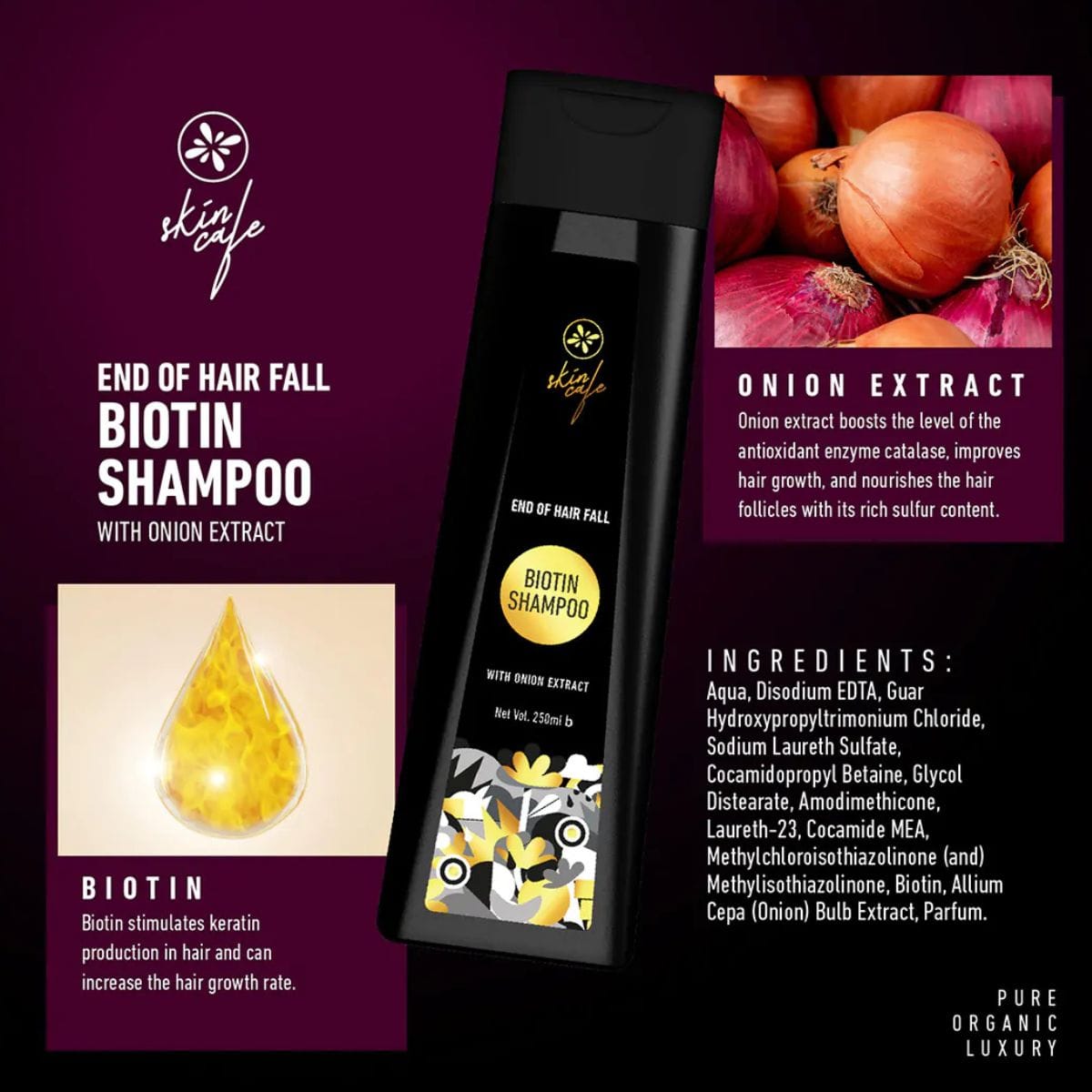 Best Biotin Shampoo - Skin Cafe Biotin Shampoo with Onion Extract 250ml - Image 3