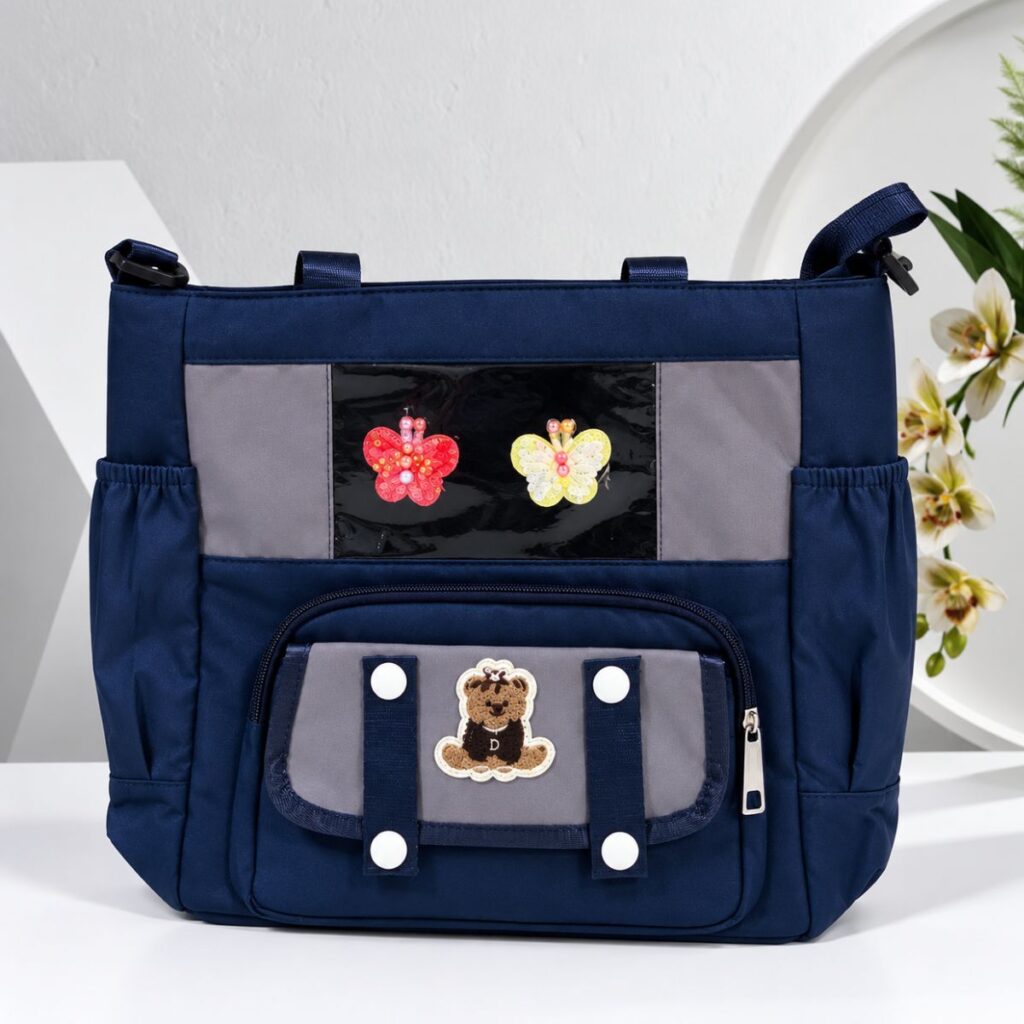 Cute Teddy Bear Navy Blue Tote Bag for Women