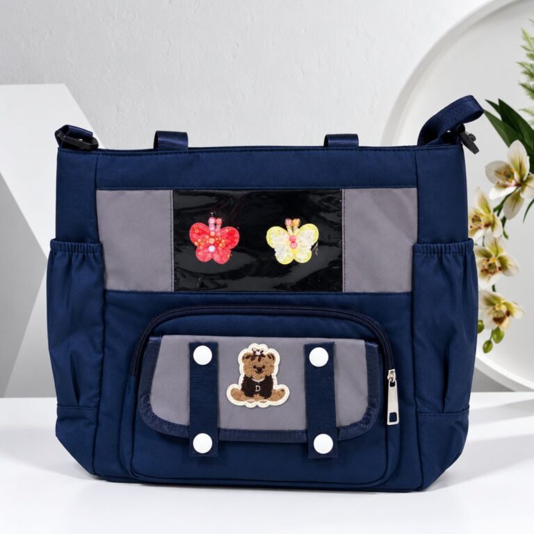 Cute Teddy Bear Navy Blue Tote Bag for Women