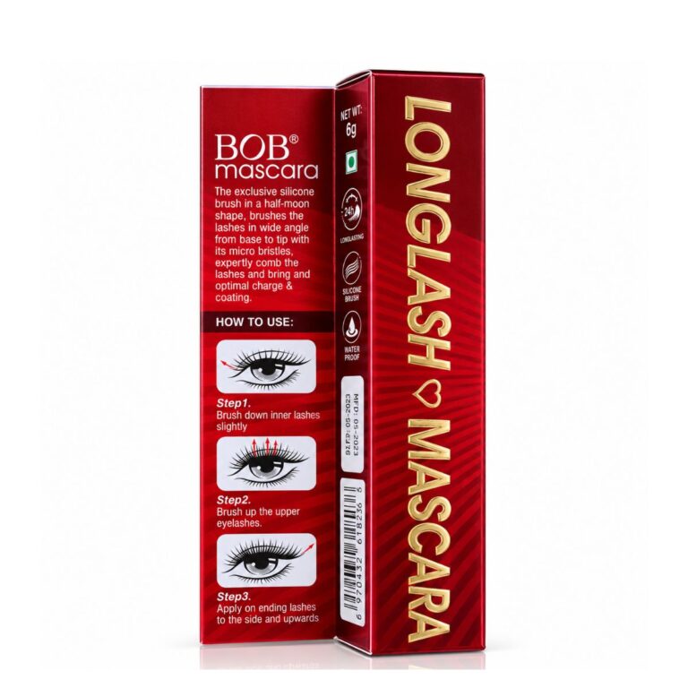 BOB Longlash Waterproof Mascara – Long Lasting Silicone Brush, 6g