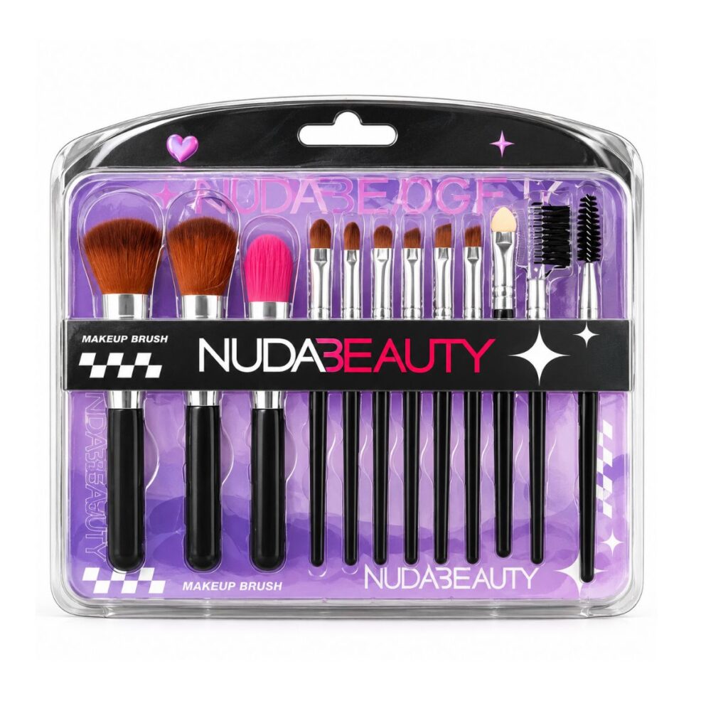 Nuda Beauty Professional 12 Pcs Makeup Brush Set – Black & Purple