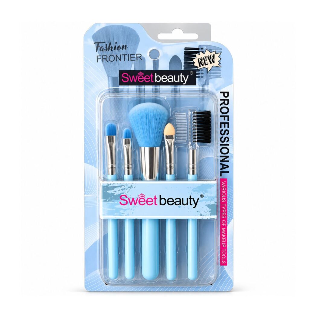 Sweet Beauty 5 Pcs Professional Makeup Brush Set – Blue Face & Eye Brushes